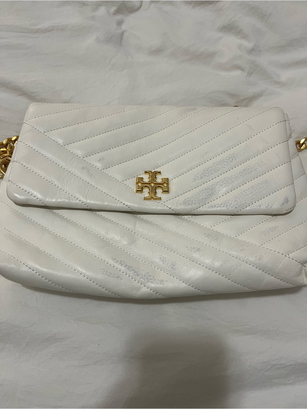 Tory Burch White Kira Quilted Crossbody Bag
